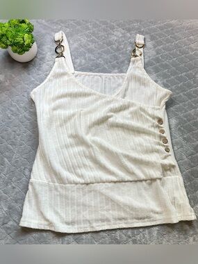 🤍 Coastal Quiet Luxury Ribbed Asymmetrical Tank Top XL